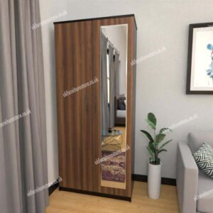 Front Walnut Side Black 2 Door Wardrobe With 1 Mirror
