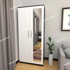 Front White Side Black 2 Door Wardrobe With 1 Mirror