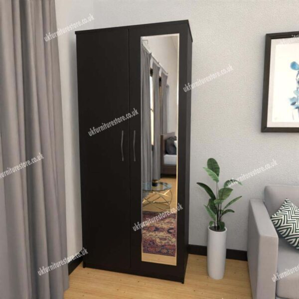 Black 2 Door Wardrobe With 1 Mirror