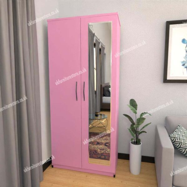 Pink 2 Door Wardrobe With 1 Mirror