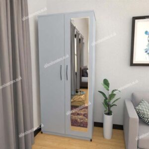 Silver 2 Door Wardrobe With 1 Mirror