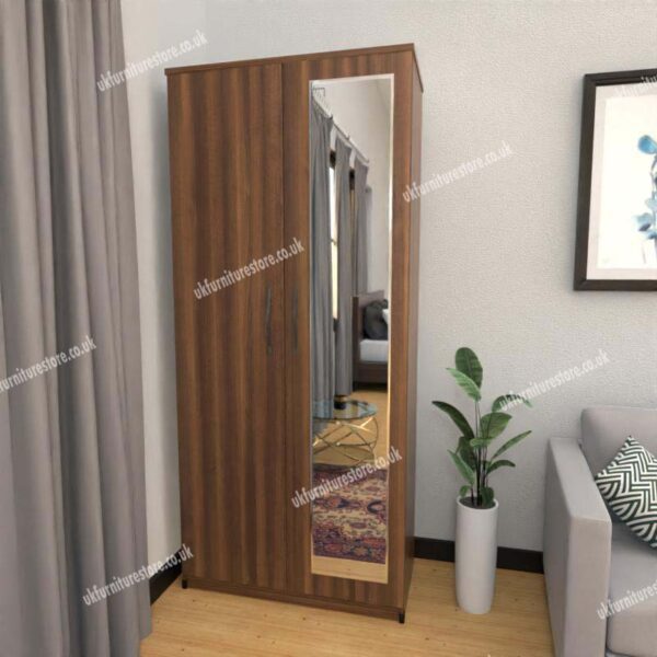 Walnut 2 Door Wardrobe With 1 Mirror
