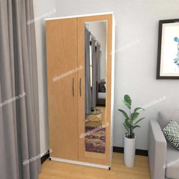 Front Beech Side White 2 Door Wardrobe With 1 Mirror