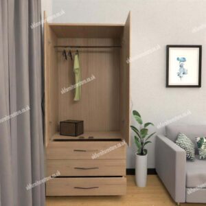 Oak 2 Door Wardrobe With 3 Bottom Drawers