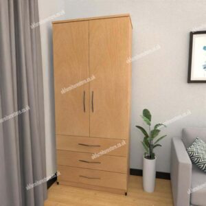 Beech 2 Door Wardrobe With 3 Bottom Drawers