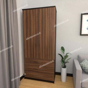 Front Walnut Side Black 2 Door Wardrobe With 3 Bottom Drawers
