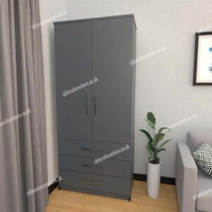Gray 2 Door Wardrobe With 3 Bottom Drawers