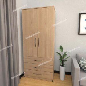 Oak 2 Door Wardrobe With 3 Bottom Drawers