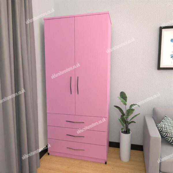 Pink 2 Door Wardrobe With 3 Bottom Drawers