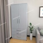 Silver 2 Door Wardrobe With 3 Bottom Drawers