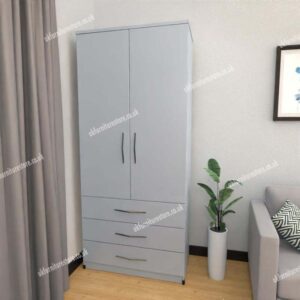 Silver 2 Door Wardrobe With 3 Bottom Drawers
