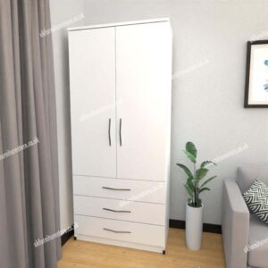 White 2 Door Wardrobe With 3 Bottom Drawers
