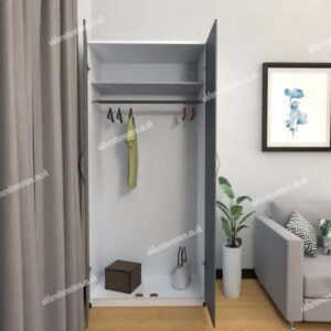 Front Gray Side White 2 Door Wardrobe With 1 Mirror