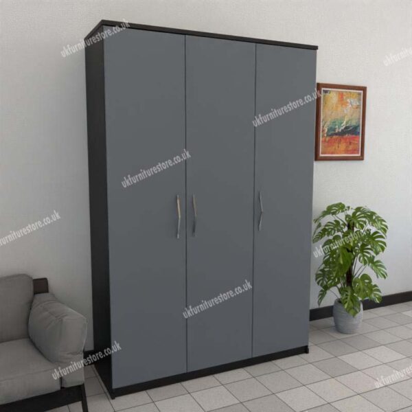 Front Gray Side Black 3 Door Wardrobe