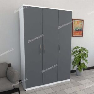 Front Gray Side White 3 Door Wardrobe