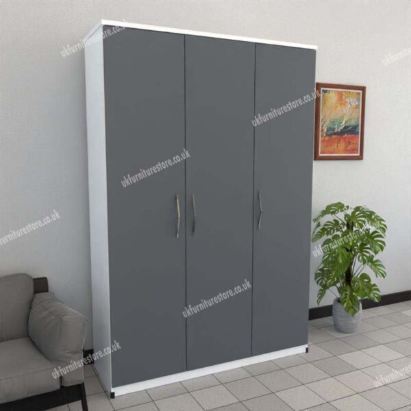 Front Gray Side White 3 Door Wardrobe