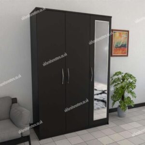Black 3 Door Wardrobe With 1 Mirror