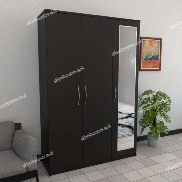 Black 3 Door Wardrobe With 1 Mirror
