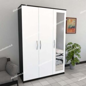 Front White Side Black 3 Door Wardrobe With 1 Mirror