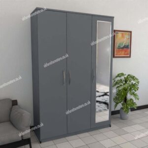 Gray 3 Door Wardrobe With 1 Mirror