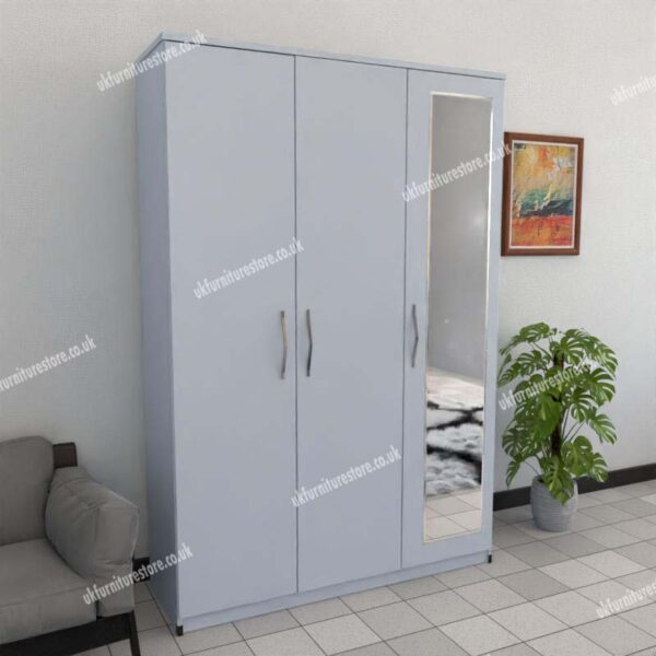 Silver 3 Door Wardrobe With 1 Mirror