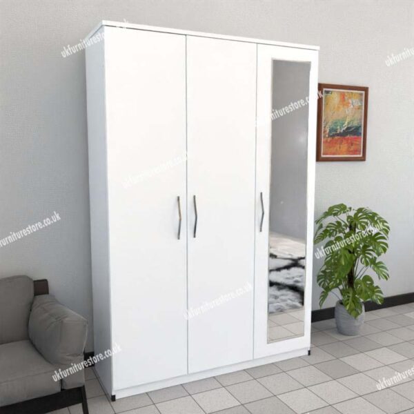 3d1m white White 3 Door Wardrobe With 1 Mirror