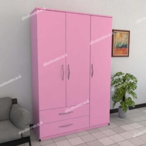 Pink 3 Door Wardrobe With 2 Bottom Drawers