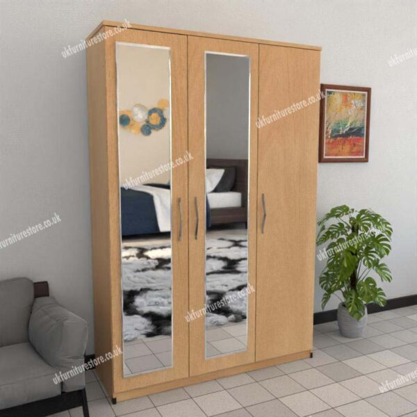Beech 3 Door Wardrobe With 2 Mirrors