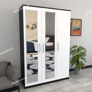 Front White Side Black 3 Door Wardrobe With 2 Mirrors
