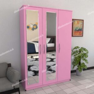 Pink 3 Door Wardrobe With 2 Mirrors