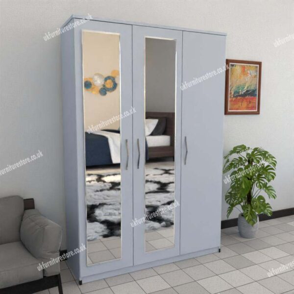 Silver 3 Door Wardrobe With 2 Mirrors