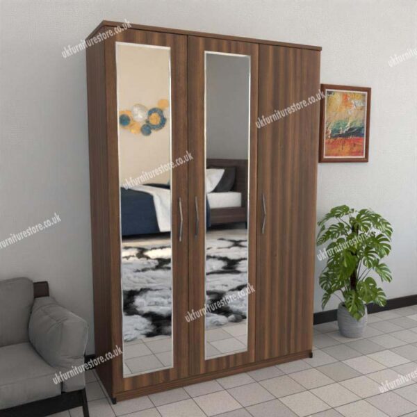 Walnut 3 Door Wardrobe With 2 Mirrors