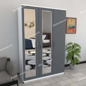 Front Gray Side White 3 Door Wardrobe With 2 Mirrors