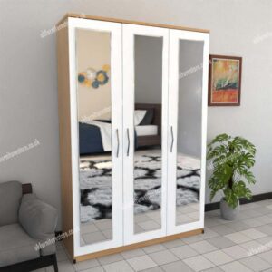 Front White Side Oak 3 Door Wardrobe With 3 Mirrors