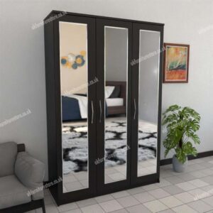 Black 3 Door Wardrobe With 3 Mirrors
