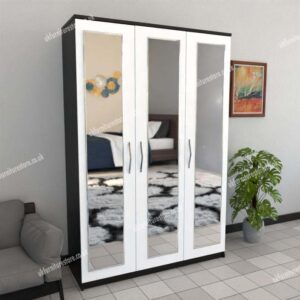 Front White Side Black 3 Door Wardrobe With 3 Mirrors