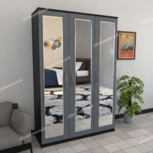 Front Gray Side Black 3 Door Wardrobe With 3 Mirrors