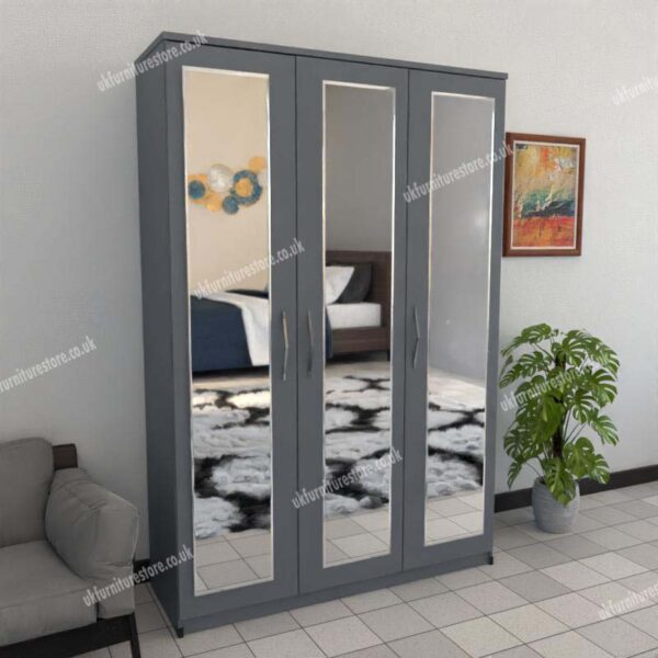 Gray 3 Door Wardrobe With 3 Mirrors