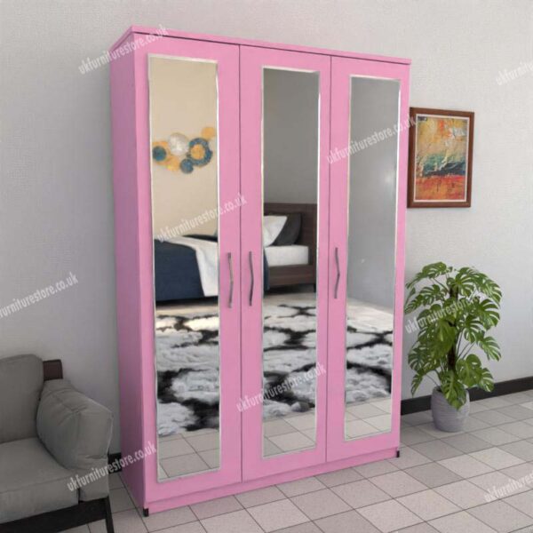 Pink 3 Door Wardrobe With 3 Mirrors