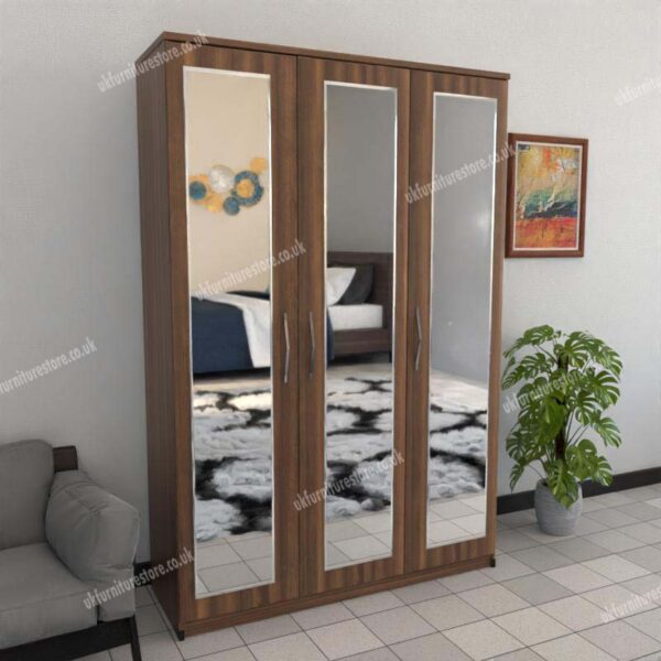 Walnut 3 Door Wardrobe With 3 Mirrors