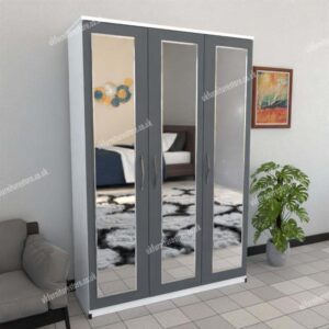 Front Gray Side White 3 Door Wardrobe With 3 Mirrors