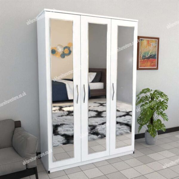 White 3 Door Wardrobe With 3 Mirrors