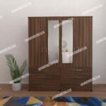 Walnut 4 Door Wardrobe With 2 Mirrors and 6 Bottom Drawers