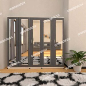 Front Gray Side White 5 Door Wardrobe With 5 Mirrors