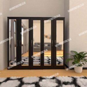 Black 5 Door Wardrobe With 5 Mirrors
