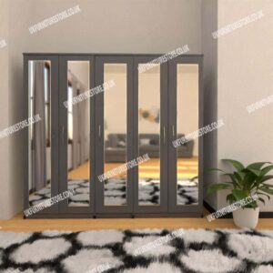 Gray 5 Door Wardrobe With 5 Mirrors