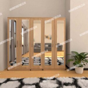 Oak 5 Door Wardrobe With 5 Mirrors