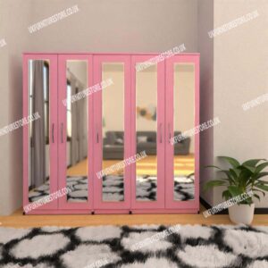 Pink 5 Door Wardrobe With 5 Mirrors
