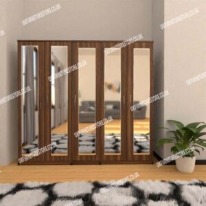 Walnut 5 Door Wardrobe With 5 Mirrors