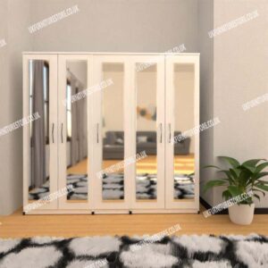 White 5 Door Wardrobe With 5 Mirrors
